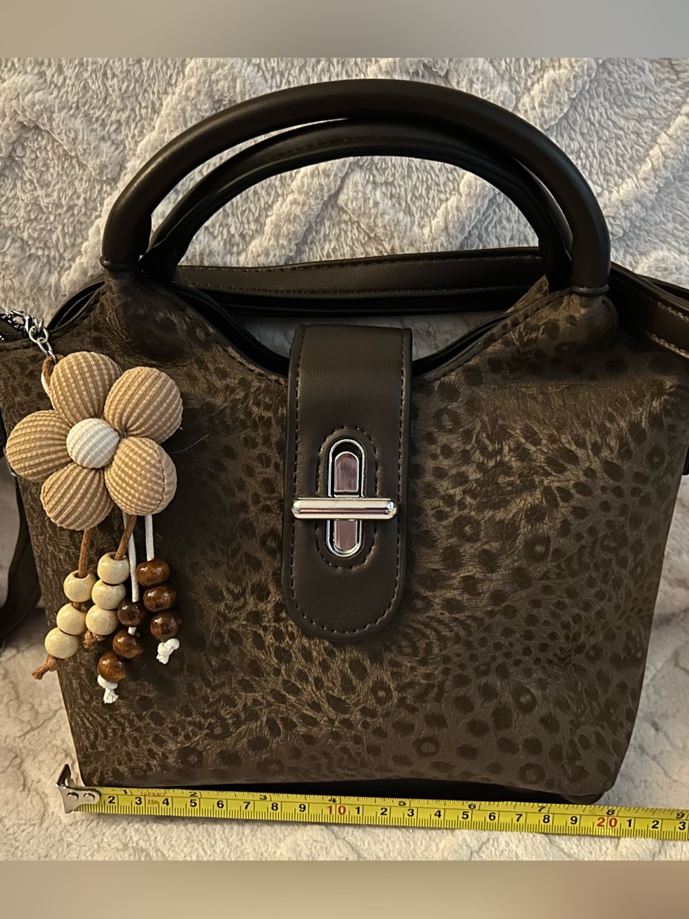 Chic Brown Leopard-Print Satchel with Top Handles